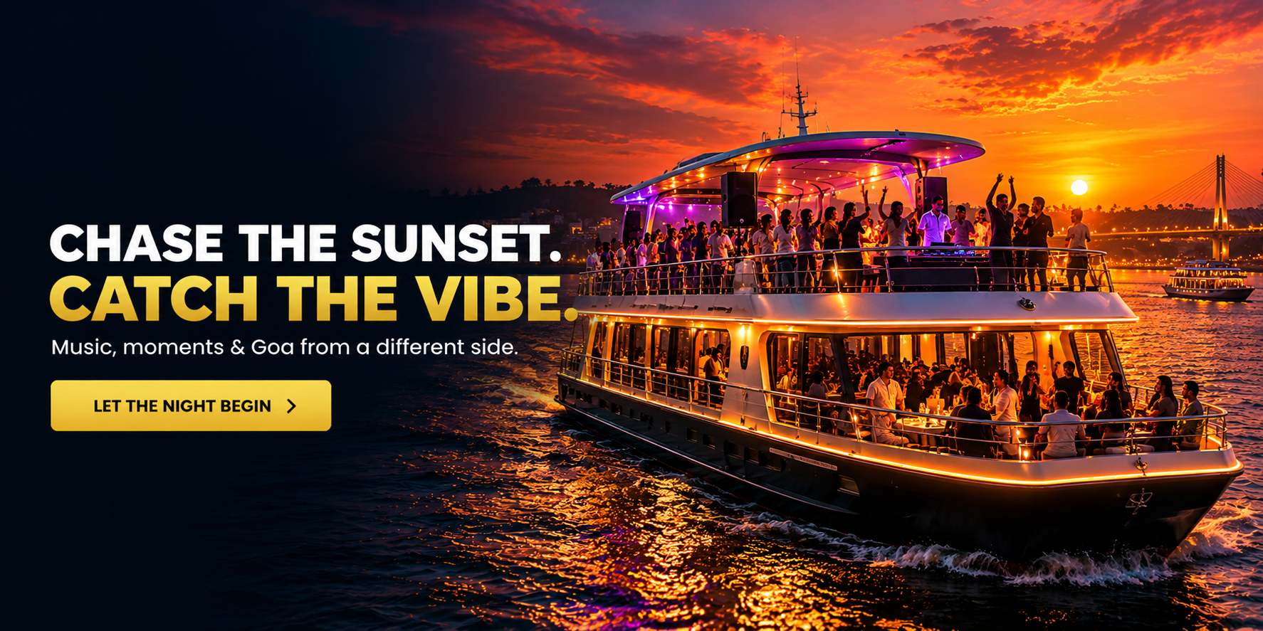 modern two-level cruise sailing across the Mandovi River Mobile