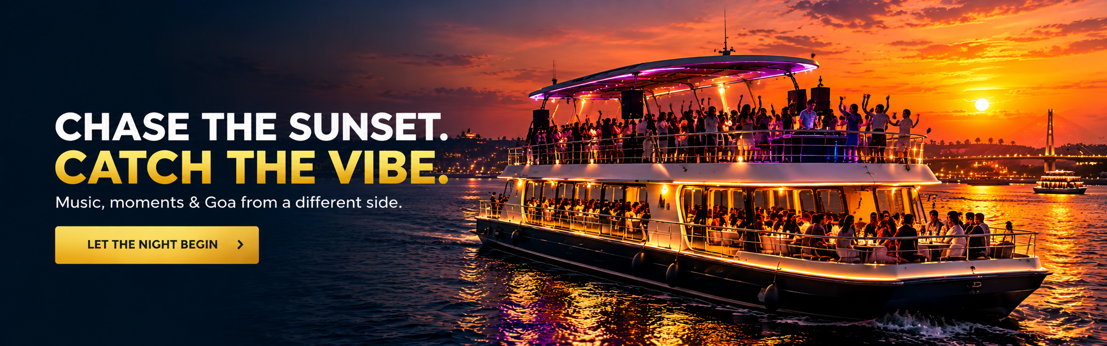 modern two-level cruise sailing across the Mandovi River
