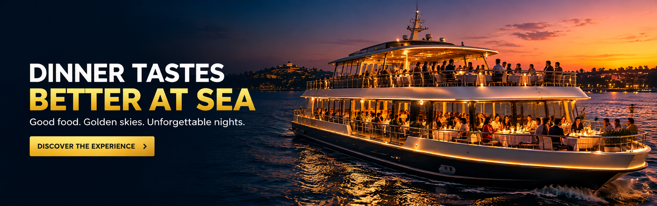 multi-deck dinner cruise sailing across calm water